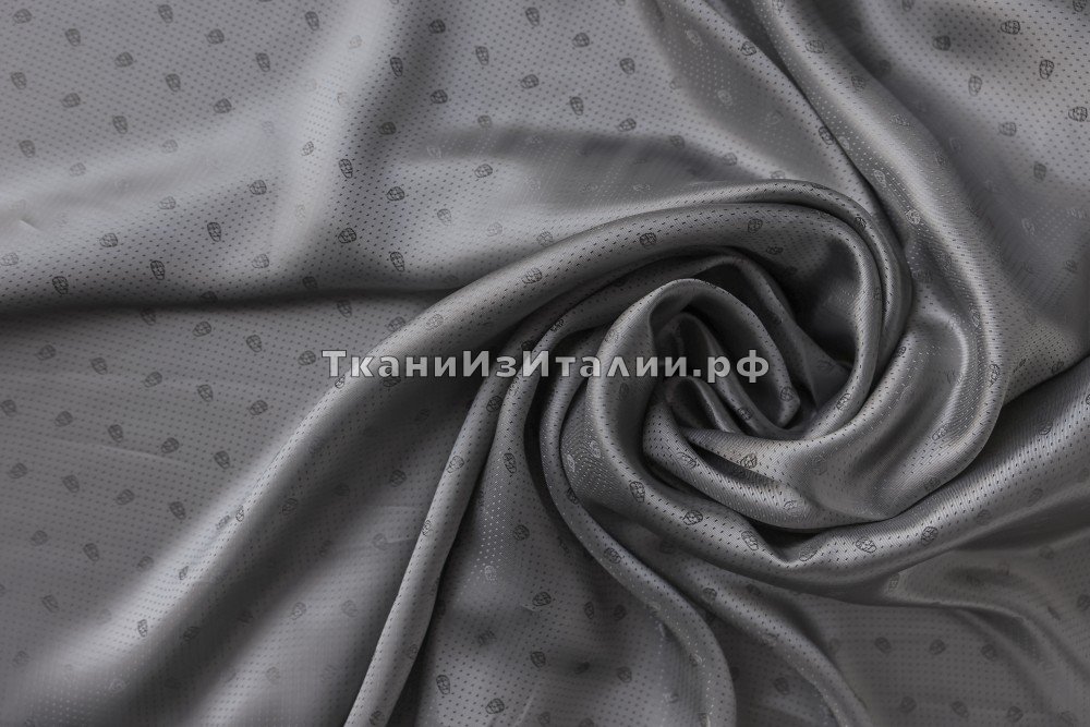 ткань подклад из вискозы серого цвета с мелким монохромным рисунком и точками, подклад вискоза иные серая Италия