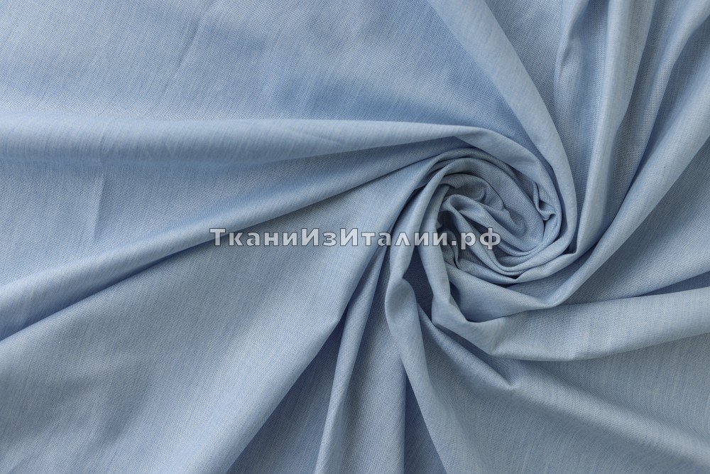 ткань хлопок нежно-голубой меланж, костюмно-плательная хлопок однотонная голубая Италия