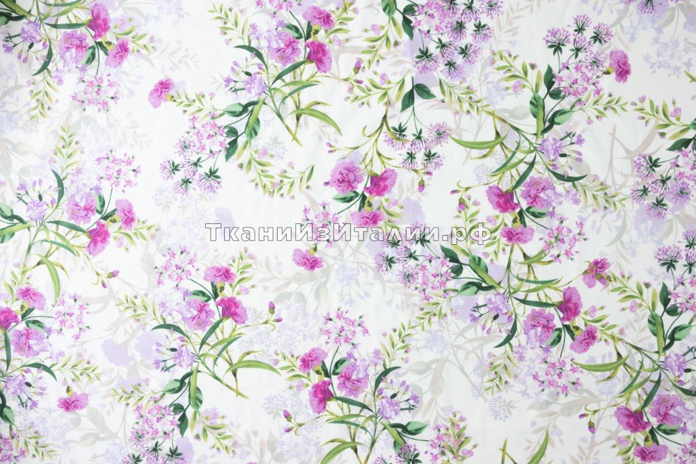 ткань поплин белого цвета с розовыми цветами, поплин хлопок цветы белая Италия