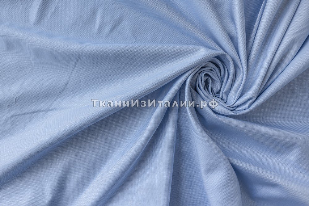 ткань голубой хлопок оксфорд с лоском, костюмно-плательная хлопок однотонная голубая Италия