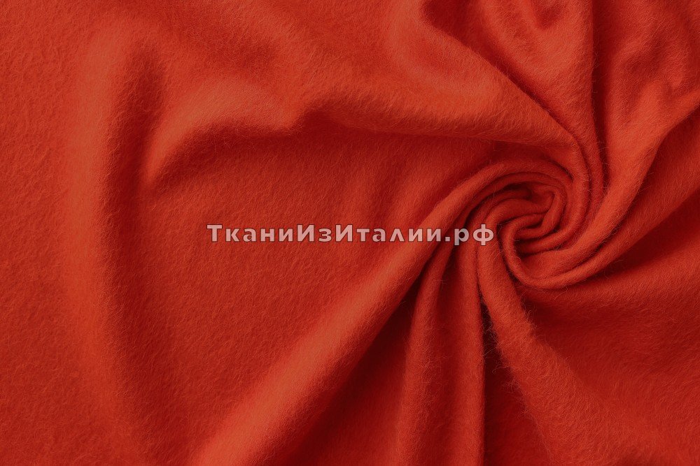 ткань пальтовый оранжевый мохер с шестью и полиэстером, пальтовые мохер однотонная красная Италия