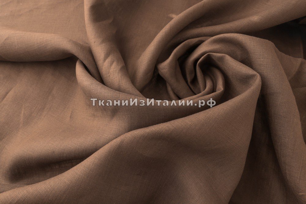 ткань лен шоколадного цвета, костюмно-плательная лен однотонная коричневая Италия