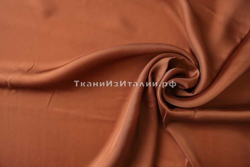 ткань подклад из вареного купро ржаво-коричневого цвета, подклад купра однотонная оранжевая Италия