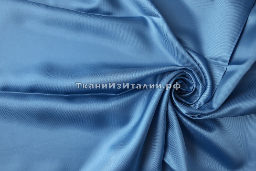 ткань подклад из вискозы голубой в рубчик, подклад вискоза однотонная голубая Италия