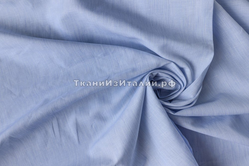 ткань лен с хлопком нежно-голубой, сорочечная лен однотонная голубая Италия