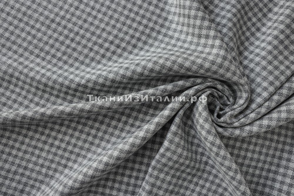 ткань серый лен с шелком в клетку, костюмно-плательная лен в клетку серая Италия