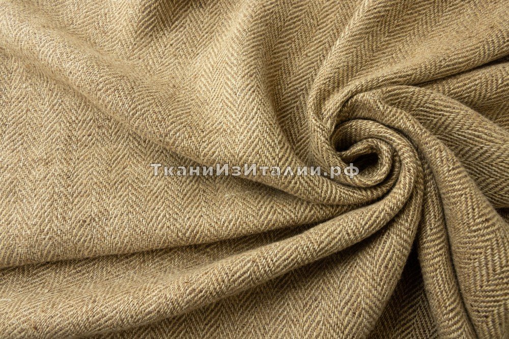 ткань костюмно-плательный лен с шелком и шерстью соломенного цвета в полоску и елочку, костюмно-плательная лен в полоску бежевая Италия