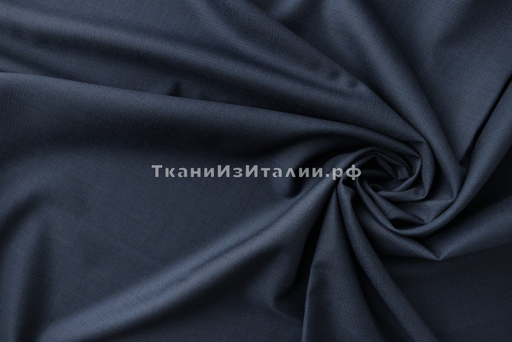 ткань темно-синяя шерсть полотняного переплетения, костюмно-плательная шерсть однотонная синяя Италия