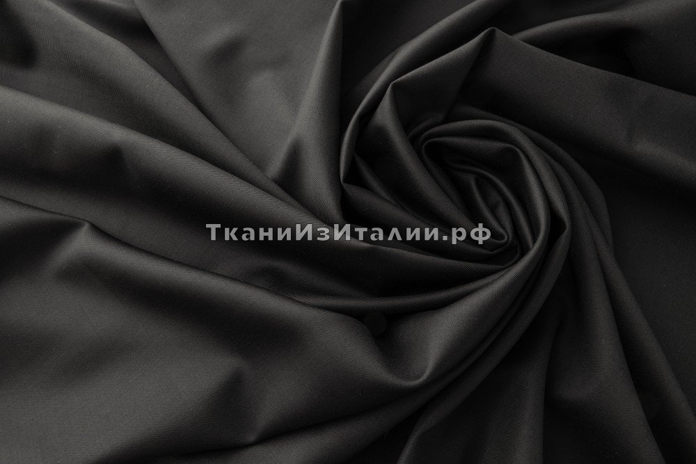 ткань шерсть с эластаном черного цвета, костюмно-плательная шерсть однотонная черная Италия
