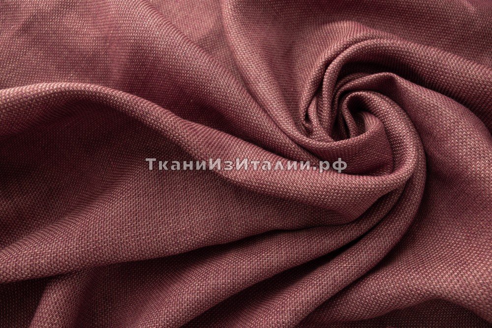 ткань лен с шерстью брусничного цвета, костюмно-плательная лен однотонная бордовая Италия