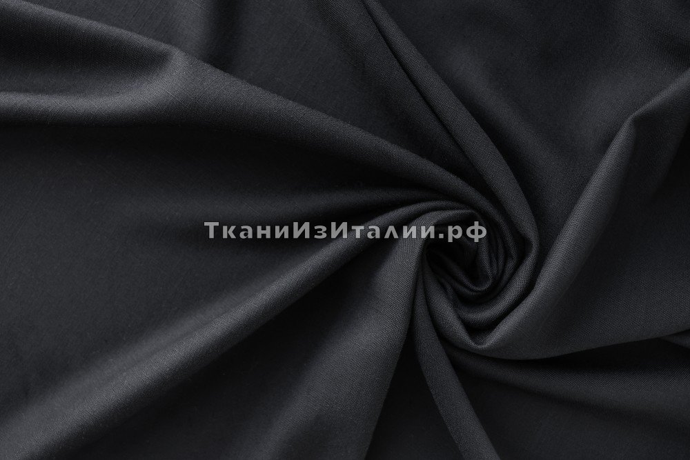 ткань черный костюмный лен с вискозой, костюмно-плательная лен однотонная черная Италия