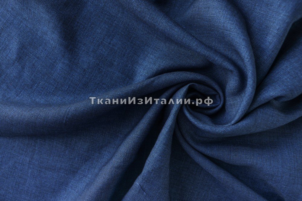 ткань шерсть со льном ярко-синий меланж, костюмно-плательная шерсть однотонная синяя Италия