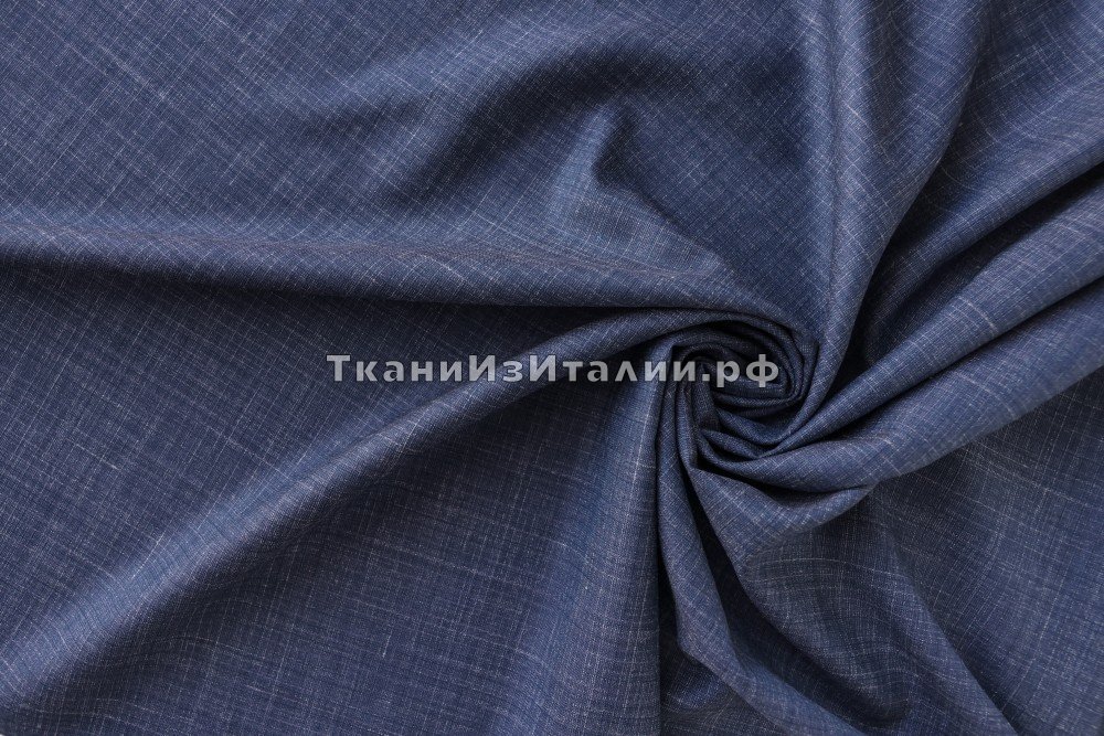 ткань костюмно-плательная шерсть с шелком и льном синяя с розоватым подтоном, костюмно-плательная шерсть однотонная синяя Италия