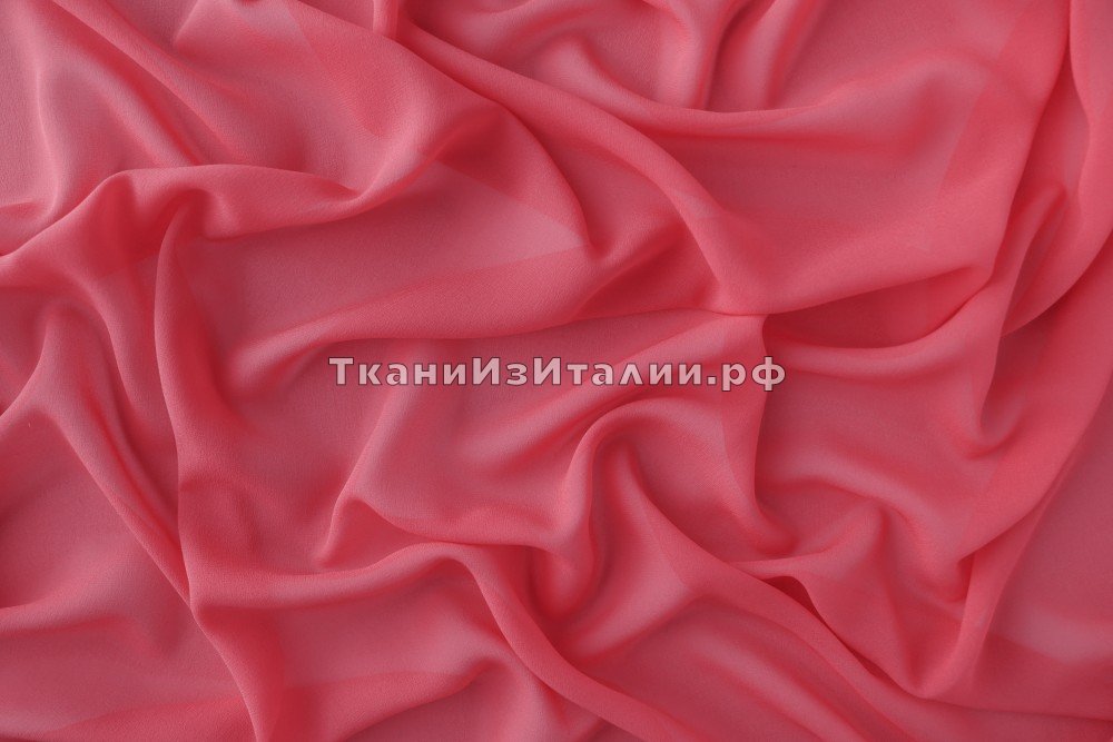 ткань коралловый жоржет, крепшифон шелк однотонная розовая Италия