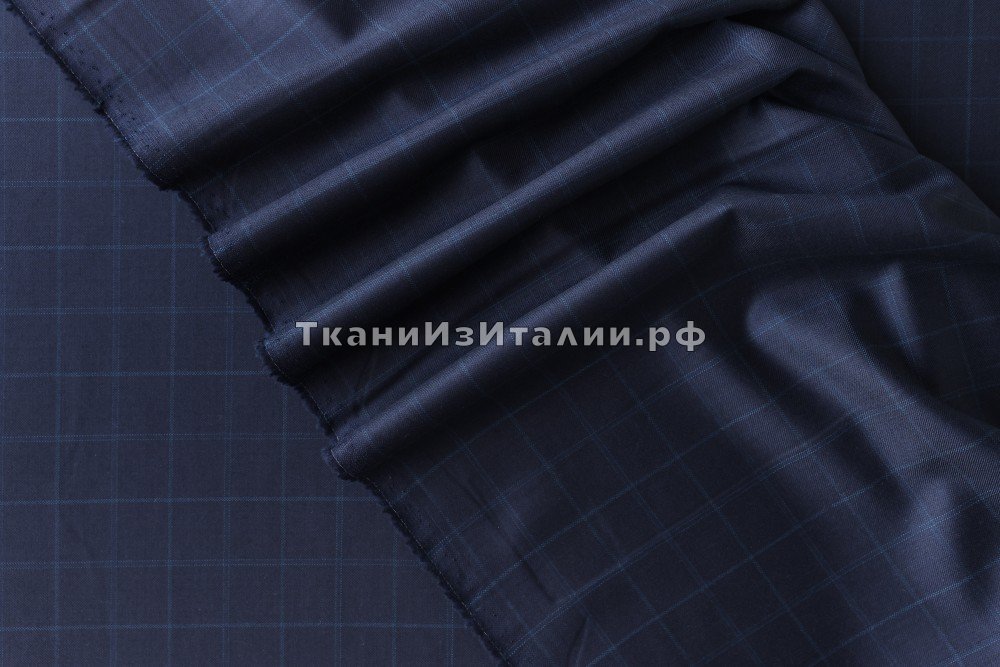 ткань темно-синияя шерсть в полоску, костюмно-плательная шерсть в полоску синяя Италия