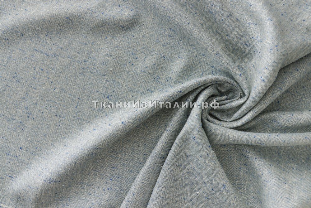 ткань костюмно-плательный лен смесовой голубой, костюмно-плательная лен однотонная голубая Италия