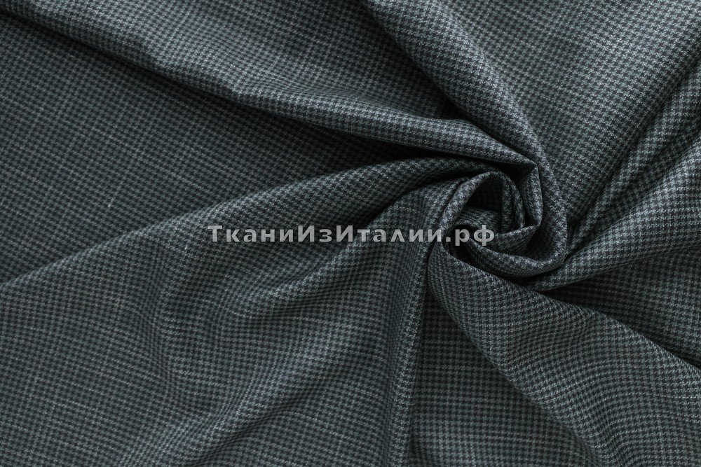 ткань костюмная шерсть смесовая серо-черная гусиная лапка, Италия