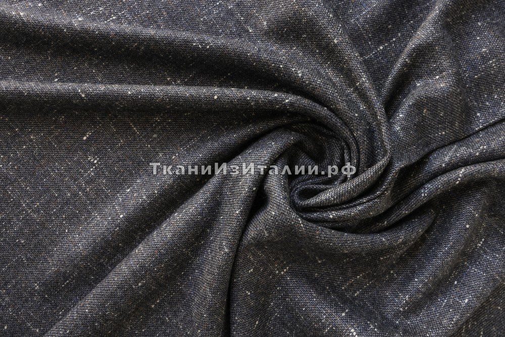 ткань шелковый твид серый меланж с коричневыми, зелеными, белыми нитями, Италия