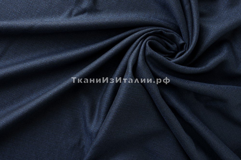 ткань твид ярко-синего и черного цвета, костюмно-плательная шерсть однотонная синяя Италия