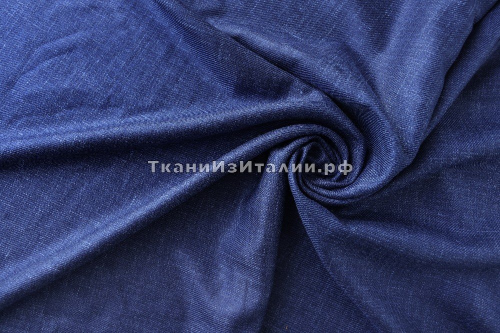 ткань костюмная васильковая шерсть с кашемиром, шелком и льном , костюмно-плательная шерсть однотонная синяя Италия