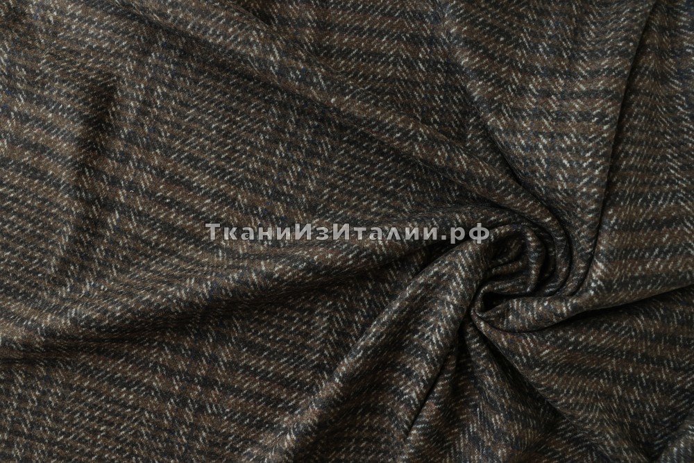 ткань пальтовая шерсть с шелком коричнево-черная в клетку, полоску и серую елочку , пальтовые шерсть иные коричневая Италия