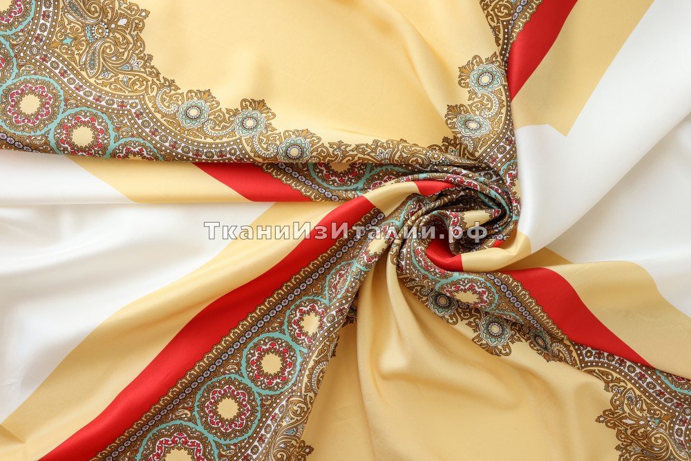 ткань платочный шелк с пейсли (купон), костюмно-плательная шелк пейсли разноцветная Италия