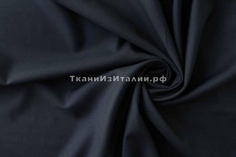 ткань иссиня-черная жаккардовая шерсть, костюмно-плательная шерсть однотонная синяя Италия