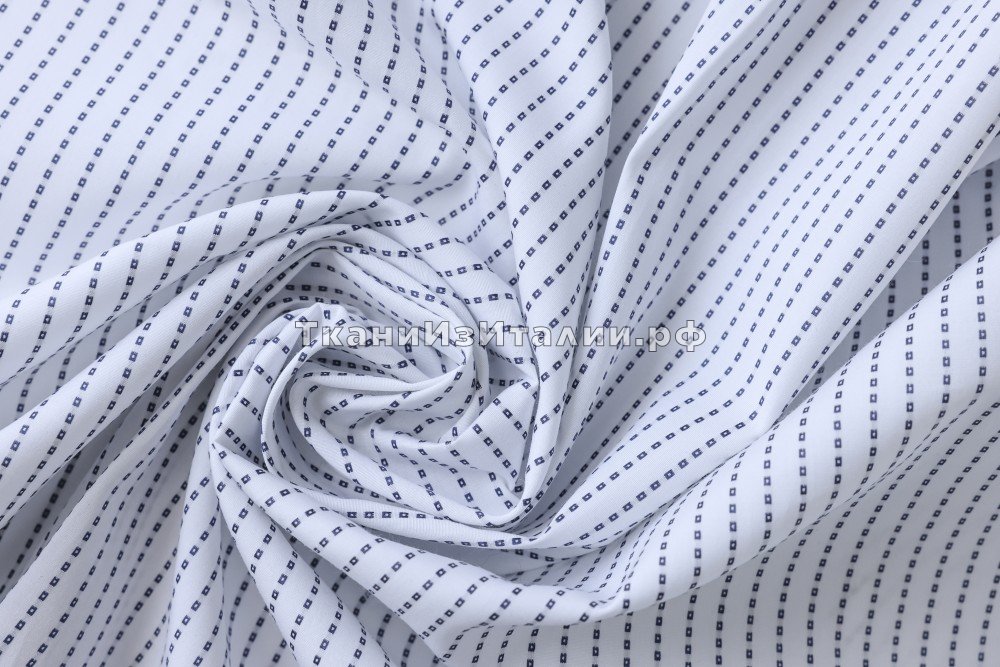 ткань белый сорочечный хлопок в синюю пунктирную полоску, Италия