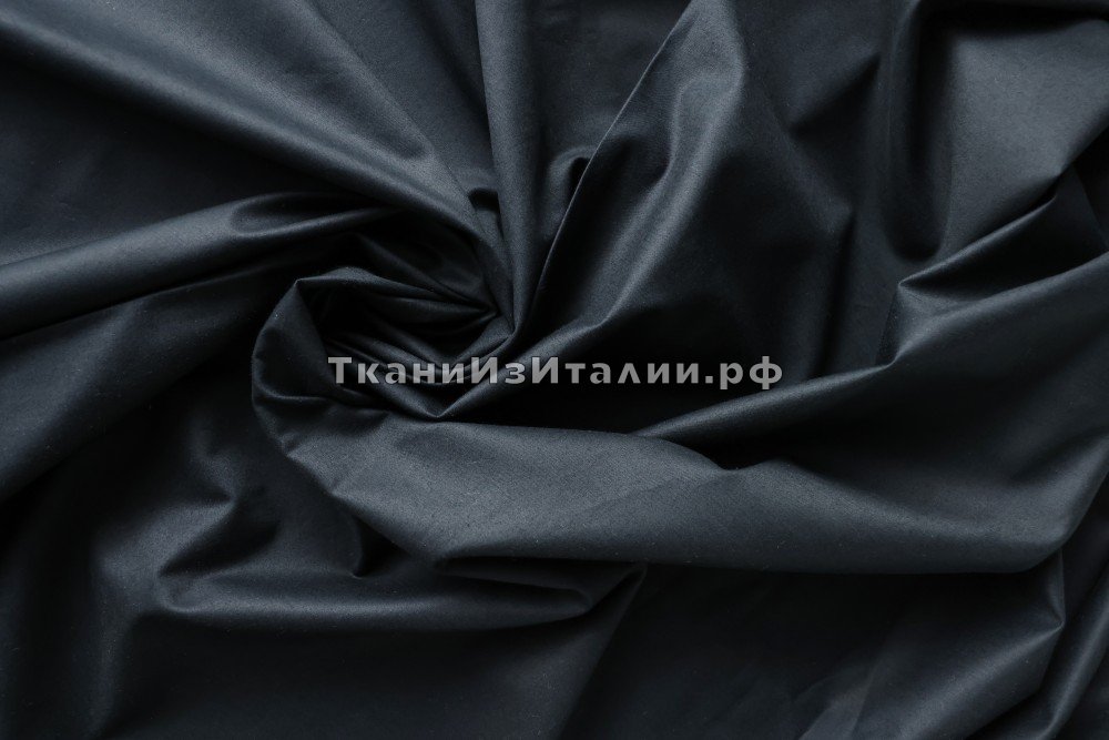 ткань сатин иссиня-черный и темно-синий двусторонний, костюмно-плательная хлопок однотонная синяя Италия