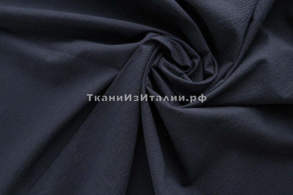 ткань темно-синяя шерсть в мелкую гусиную лапку, костюмно-плательная шерсть в клетку синяя Италия