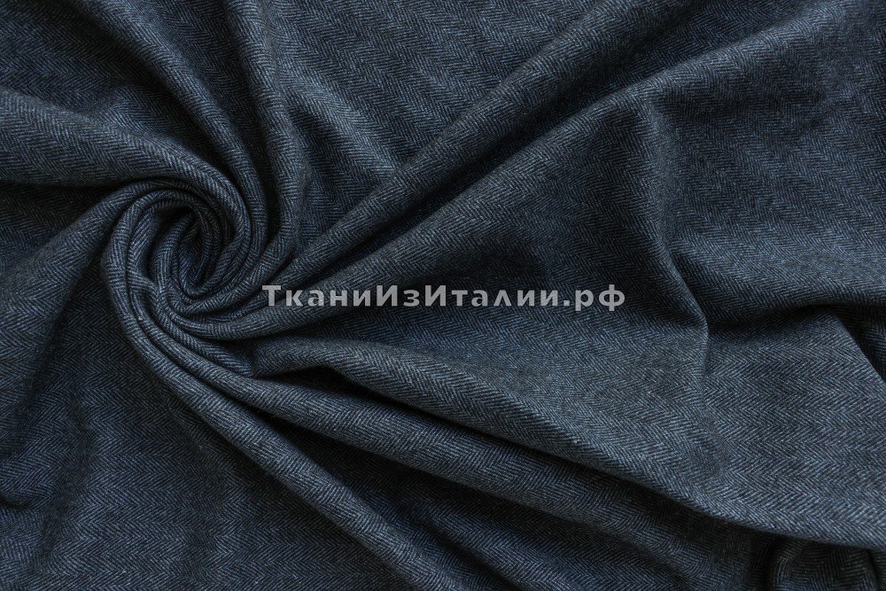 ткань твид сине-серо-черного цвета в елочку, твид шерсть в полоску синяя Италия
