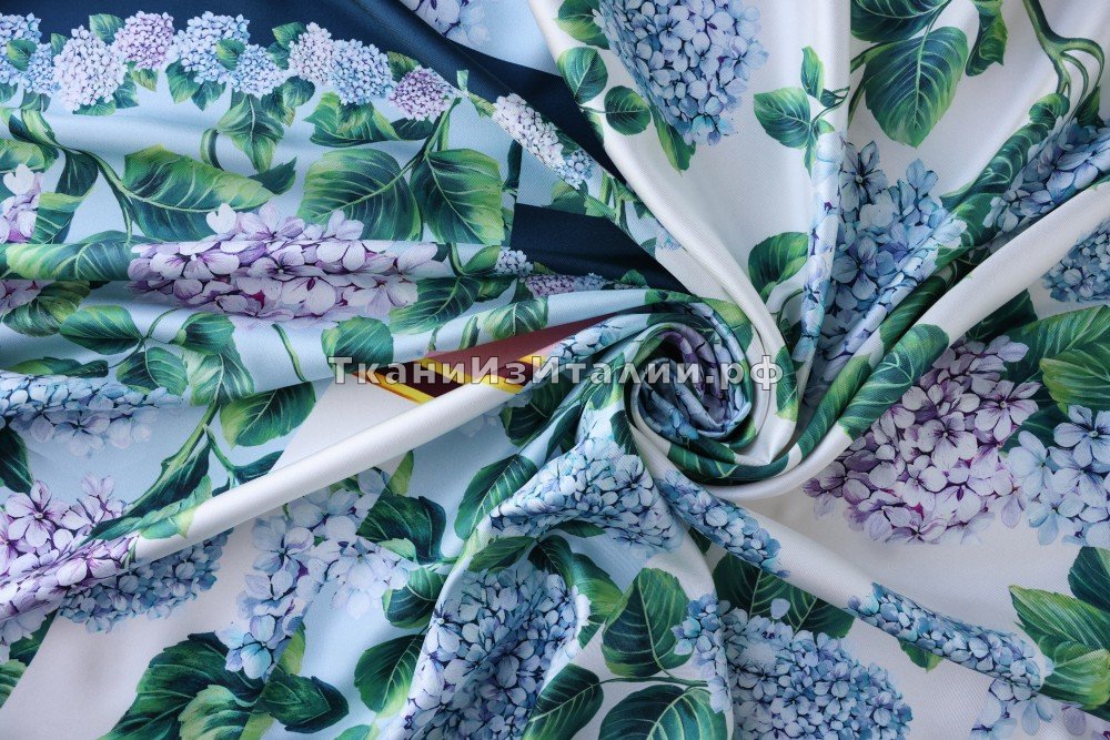 ткань твил с цветами гортензии (купон), Италия