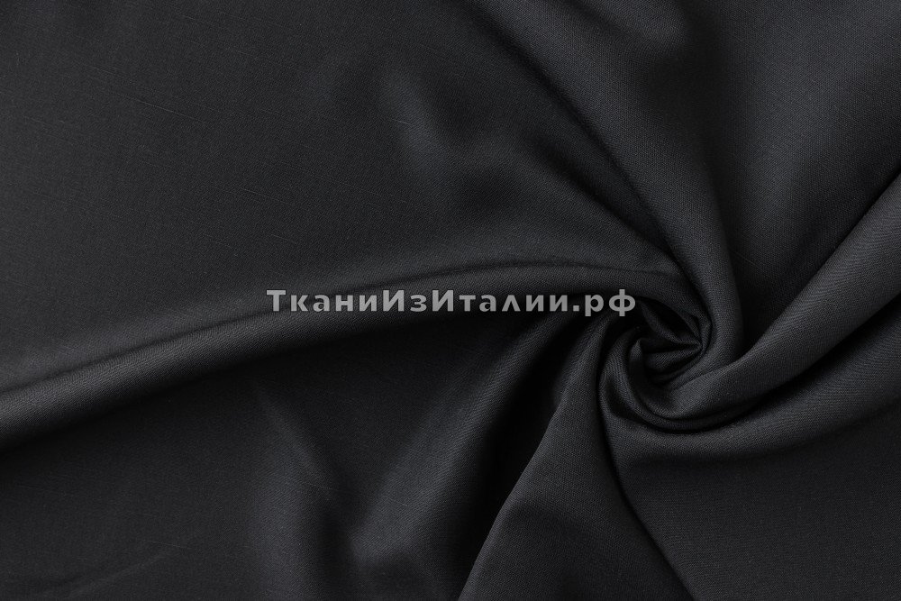 ткань костюмный лен черного цвета, костюмно-плательная лен однотонная черная Италия