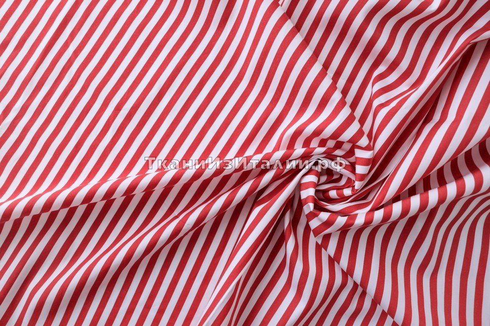 ткань поплин в узкую красную полоску, сорочечная хлопок в полоску красная Италия