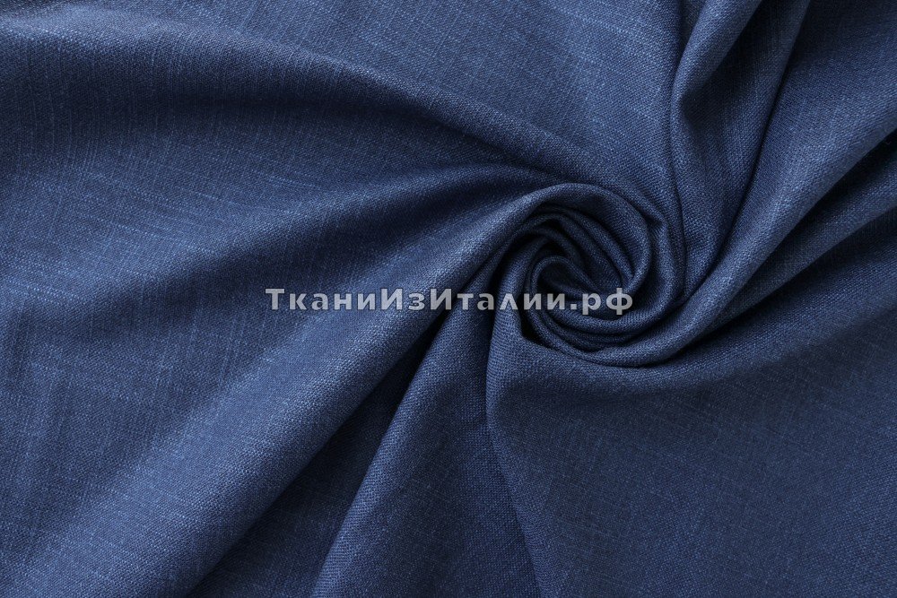 ткань васильковый лен с шерстью и шелком, костюмно-плательная лен однотонная синяя Италия