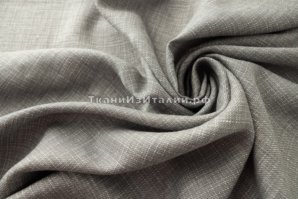 ткань серый меланжевый лен , костюмно-плательная шерсть однотонная серая Италия