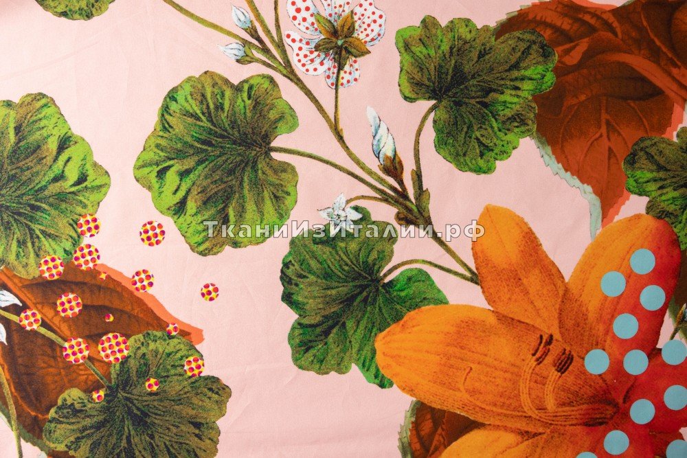 ткань пудровый хлопок с цветами, Италия