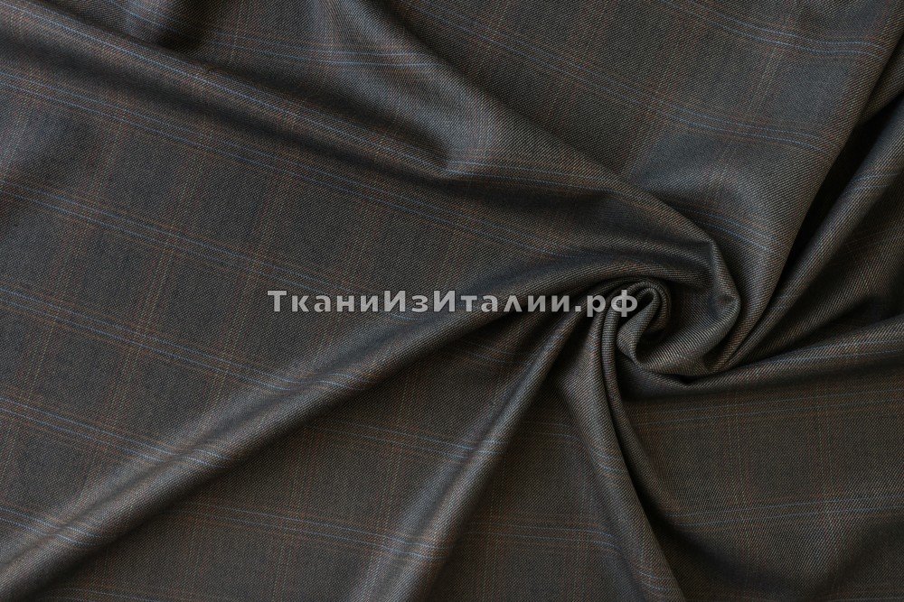 ткань коричневая костюмная шерсть в клетку, костюмно-плательная шерсть в клетку коричневая Италия