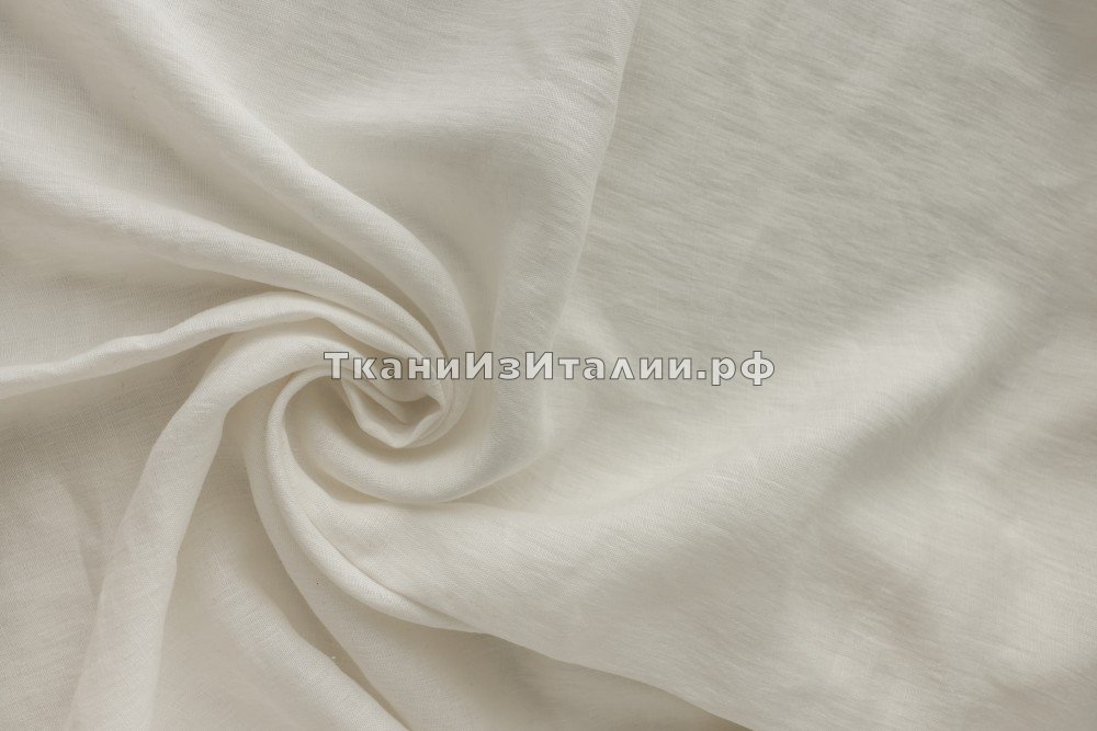 ткань белый лен, костюмно-плательная лен однотонная белая Италия