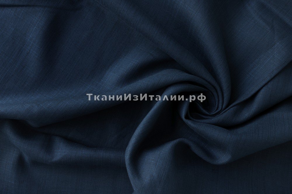 ткань темно-синий лен с хлопком, костюмно-плательная лен однотонная синяя Италия