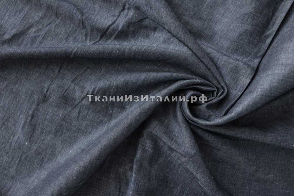 ткань ткань лен джинсовый меланж, костюмно-плательная лен однотонная синяя Италия