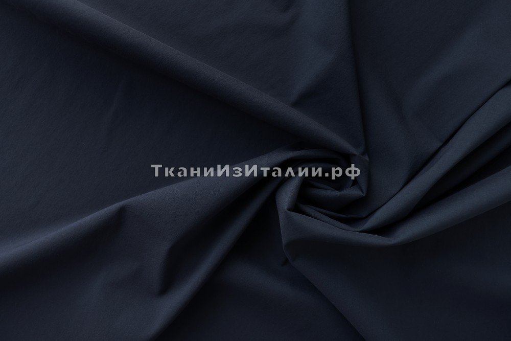 ткань ткань поплин темно-синий, сорочечная шерсть однотонная синяя Италия