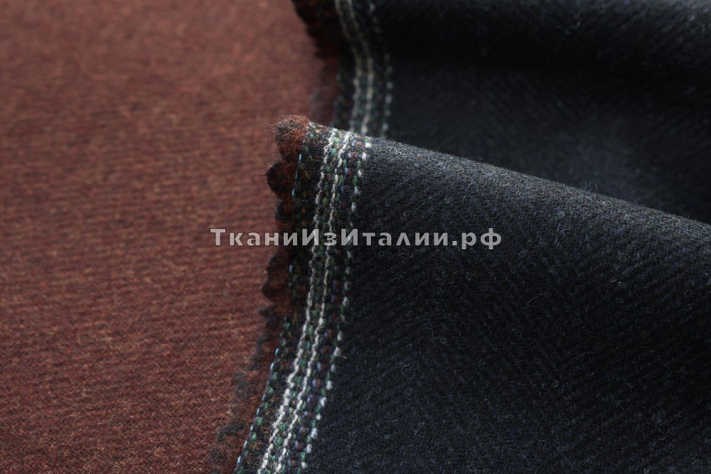 ткань двухслойная двусторонняя пальтовая шерсть синяя и бордово-коричневая, пальтовые шерсть однотонная синяя Италия