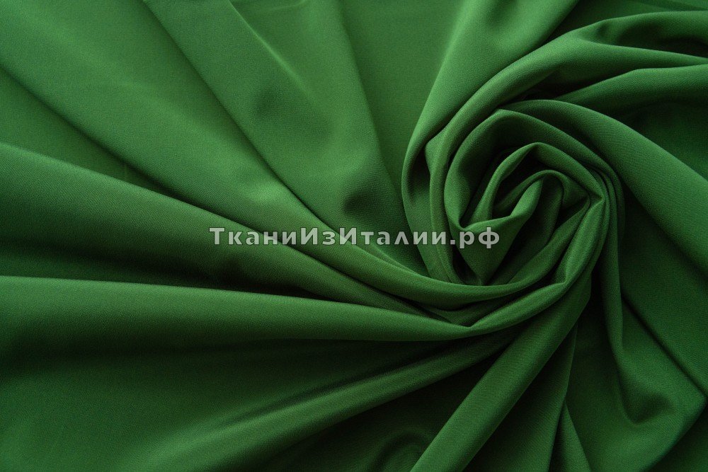 ткань зеленый крепдешин с эластаном, крепдешин шелк однотонная зеленая Италия