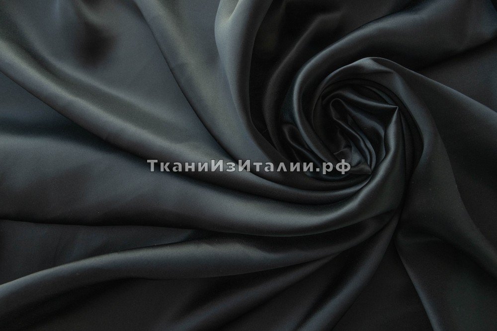 ткань черный шелковый сатин, сатин шелк однотонная черная Италия