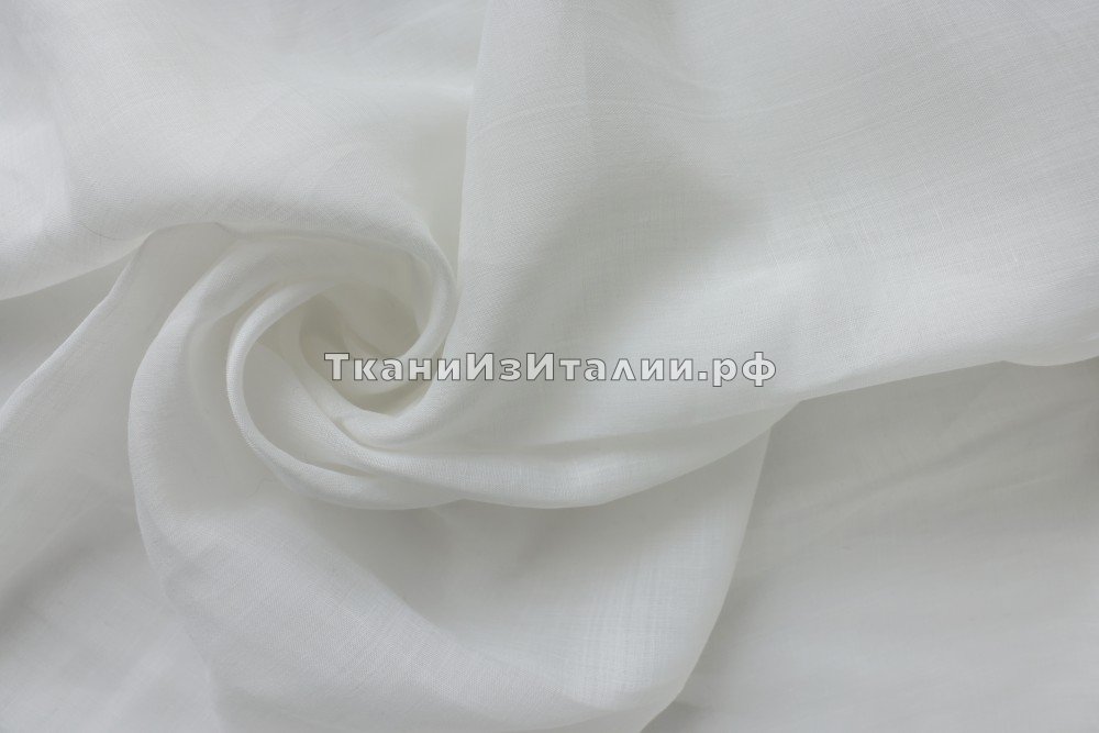 ткань полупрозрачный молочный лен , костюмно-плательная лен однотонная белая Италия