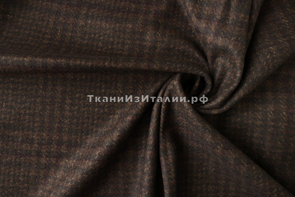 ткань коричневая пальтовая шерсть в клетку, пальтовые шерсть в клетку коричневая Италия