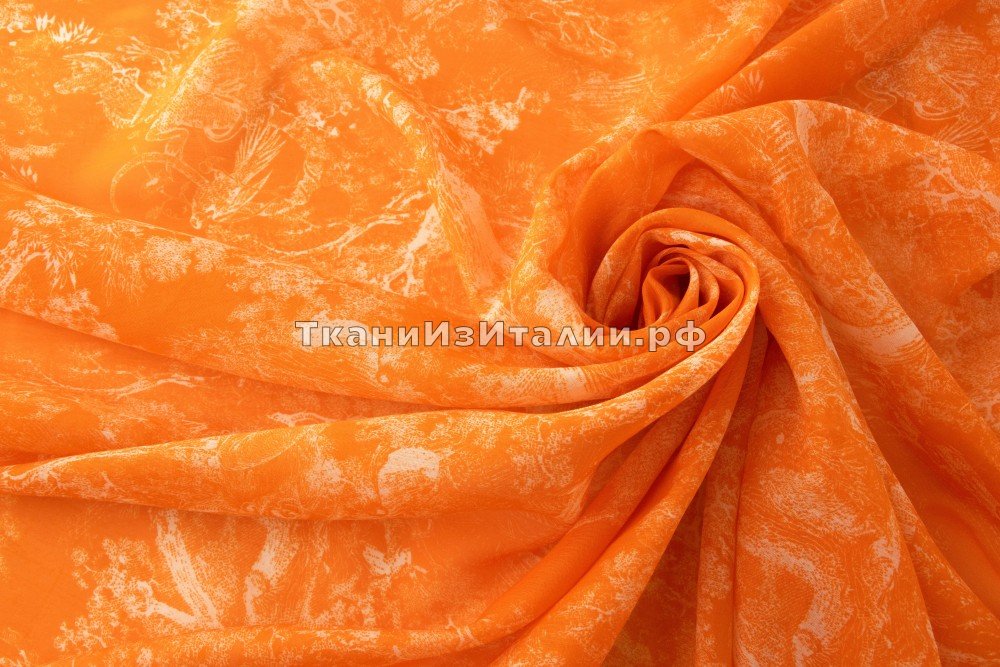 ткань апельсиновый маркизет с анималистическим рисунком , маркизет хлопок иные оранжевая Италия