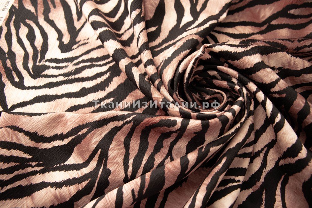 ткань коричнево-молочный шелк с шерстью принт зебра, костюмно-плательная шелк иные коричневая Италия