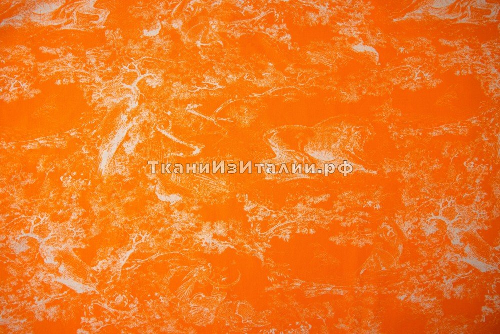 ткань апельсиновый хлопок с деревьями и животными, костюмно-плательная хлопок иные оранжевая Италия